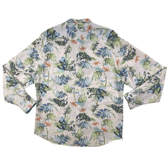 Paradise Collection Linen Cotton Shirt Mens Medium White Tropical Palm Button Up - Picture 5 of 9